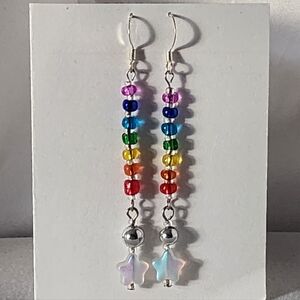 Handmade Colorful Glass Beaded Opalescent Star Earrings